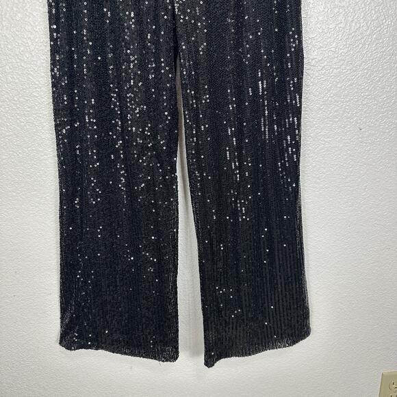 Hunter Brown Pants Women Small Black Sequin Wide Leg Sparkle Glam NYE Party Club - Picture 3 of 12